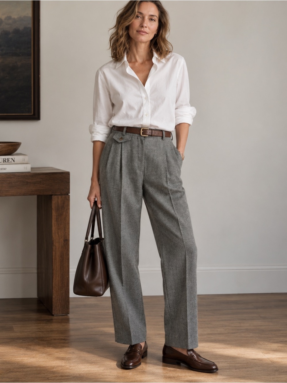 Lauren Ralph Lauren Gray Wool‎ Twill Pleated Trousers Heritage Prep Size 10